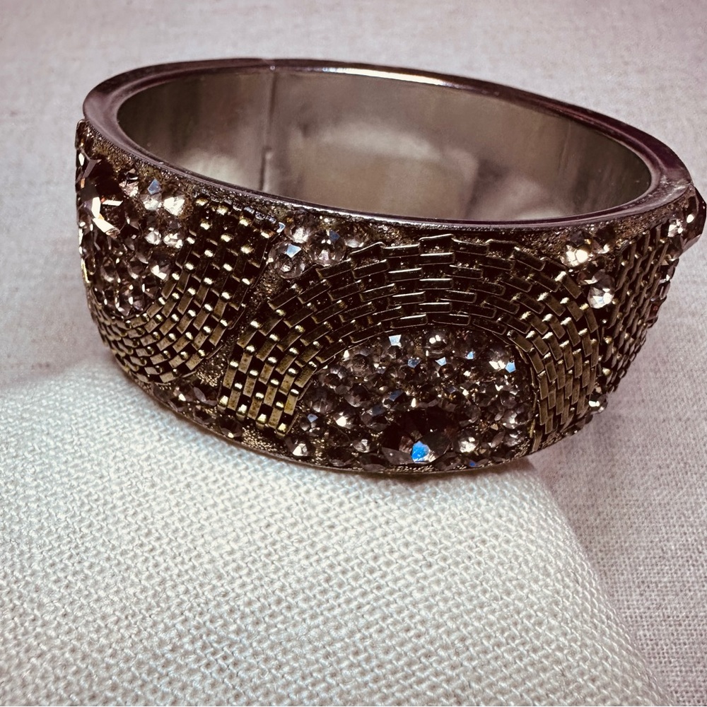 Chamak By Priya | Bracelet | Wide Crystal Bracelet in Gold - Picture 7 of 16